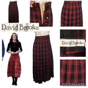 Vintage David Brooks wool plaid red & black skirt side button closing size small